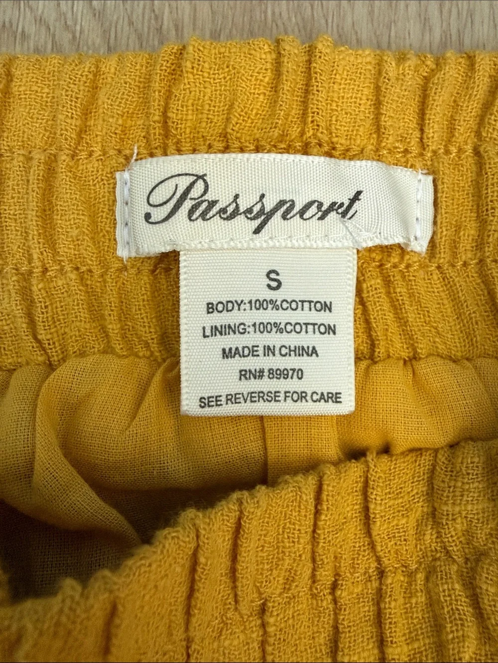 Passport 100% Cotton Yellow Tiered Midi Skirt Crinkle Gauze Boho Elastic Waist S
